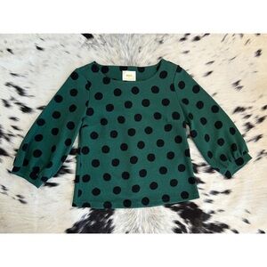 Anthropologie Maeve green and Black Polka Dot Top
